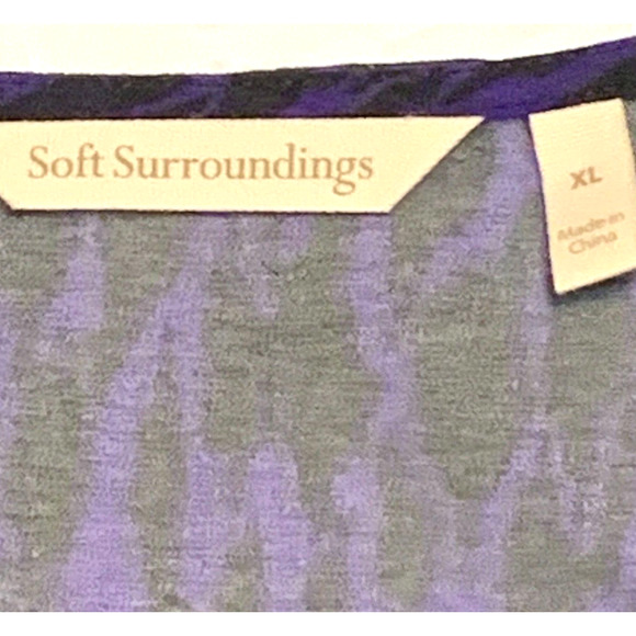 Soft Surroundings Ruffled Blouse Top Sz XL Sheer V Neck Purple Tiger Long Sleeve - Picture 3 of 6